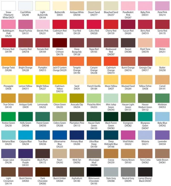 Paint color new arrivals chart with names